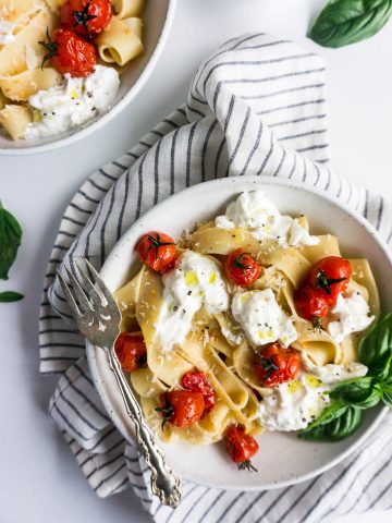 Pappardelle with burrata and burst cherry tomatoes