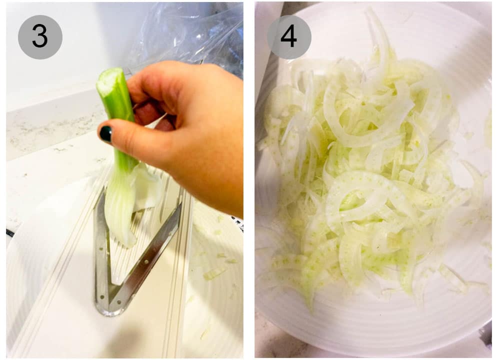 Step by step photos on how to shave fennel