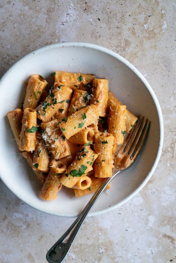 Spicy Rigatoni Alla Vodka with Mascarpone and Speck Pina Bresciani