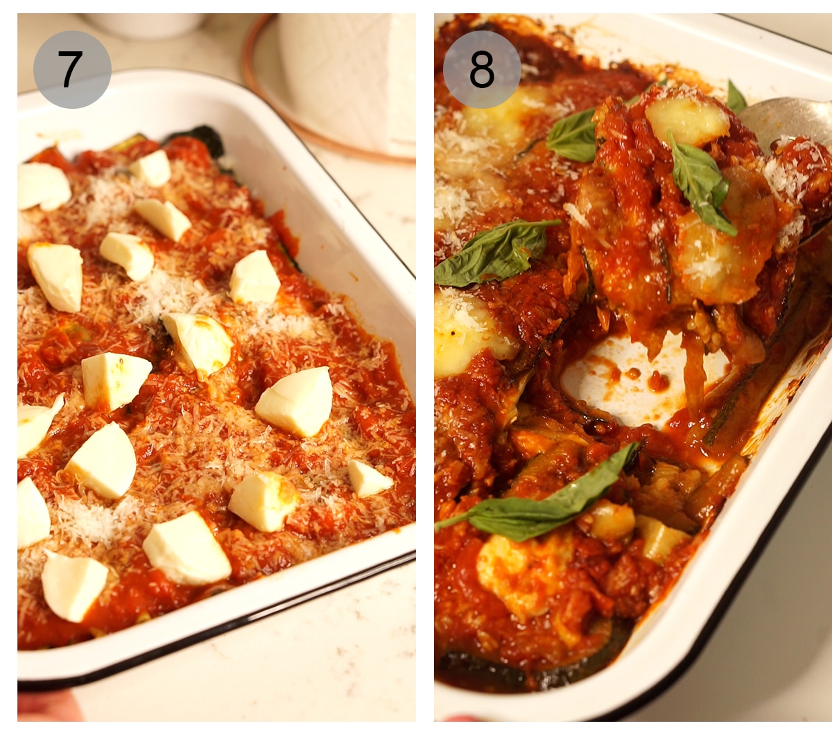 Step by step photos on how to make zucchini parmigiana (#7-8)