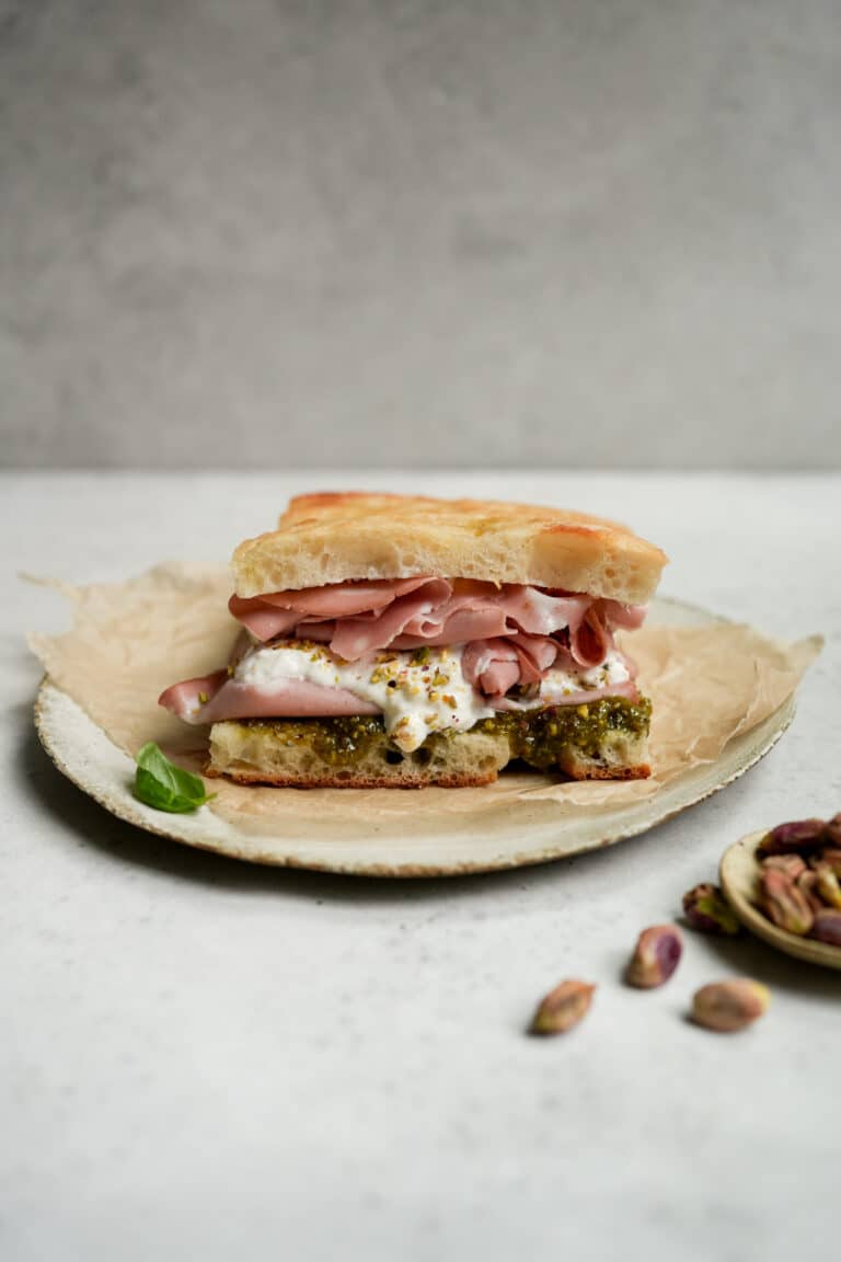Mortadella Sandwich With Burrata and Pistachio Pesto! Pina Bresciani