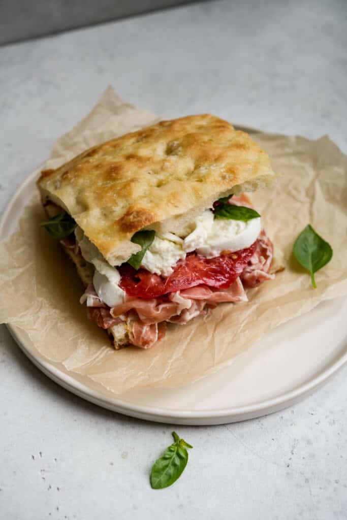 Delicious Prosciutto Sandwich (Panino) With Mozzarella, Tomato and