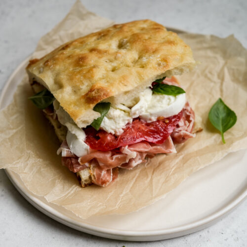 Delicious Prosciutto Sandwich (Panino) With Mozzarella, Tomato and