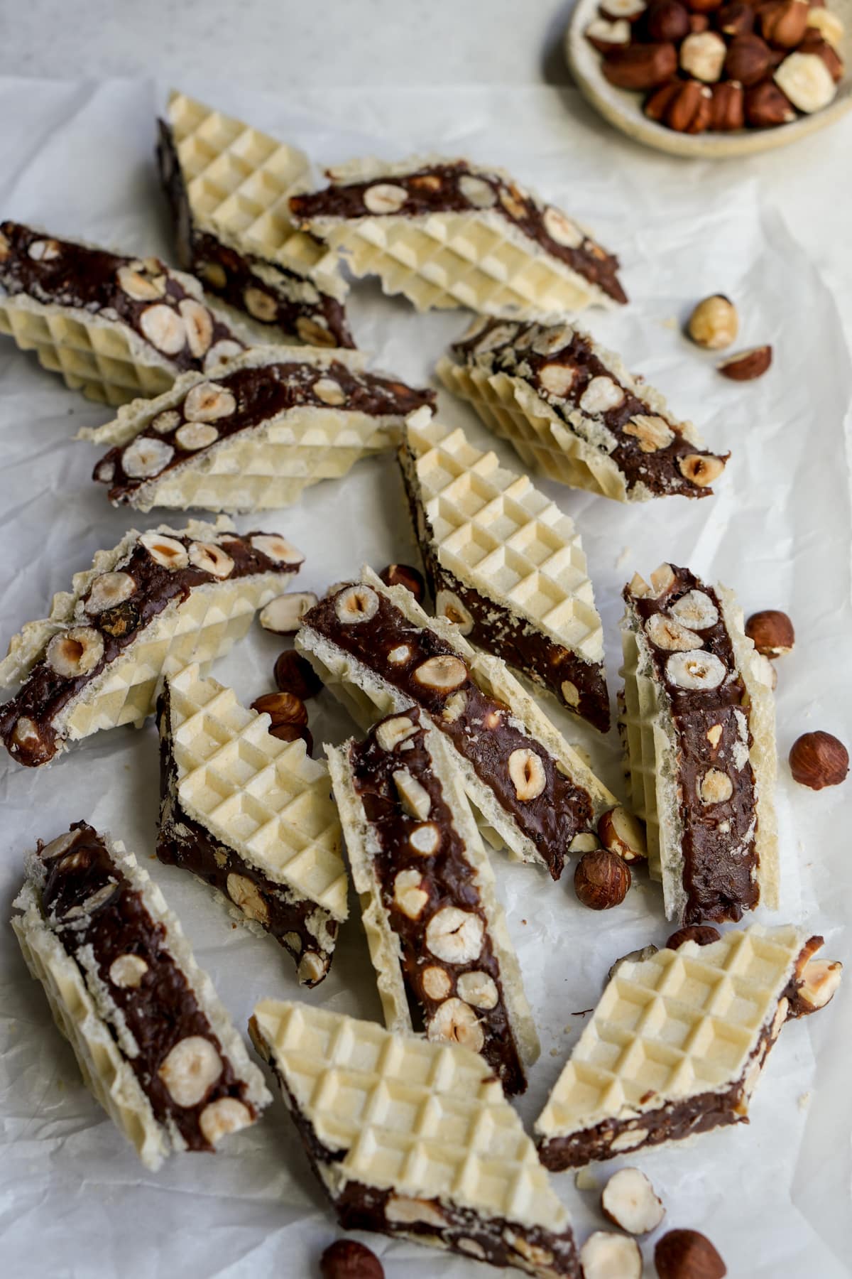Marshmallow torrone pieces on parchment paper