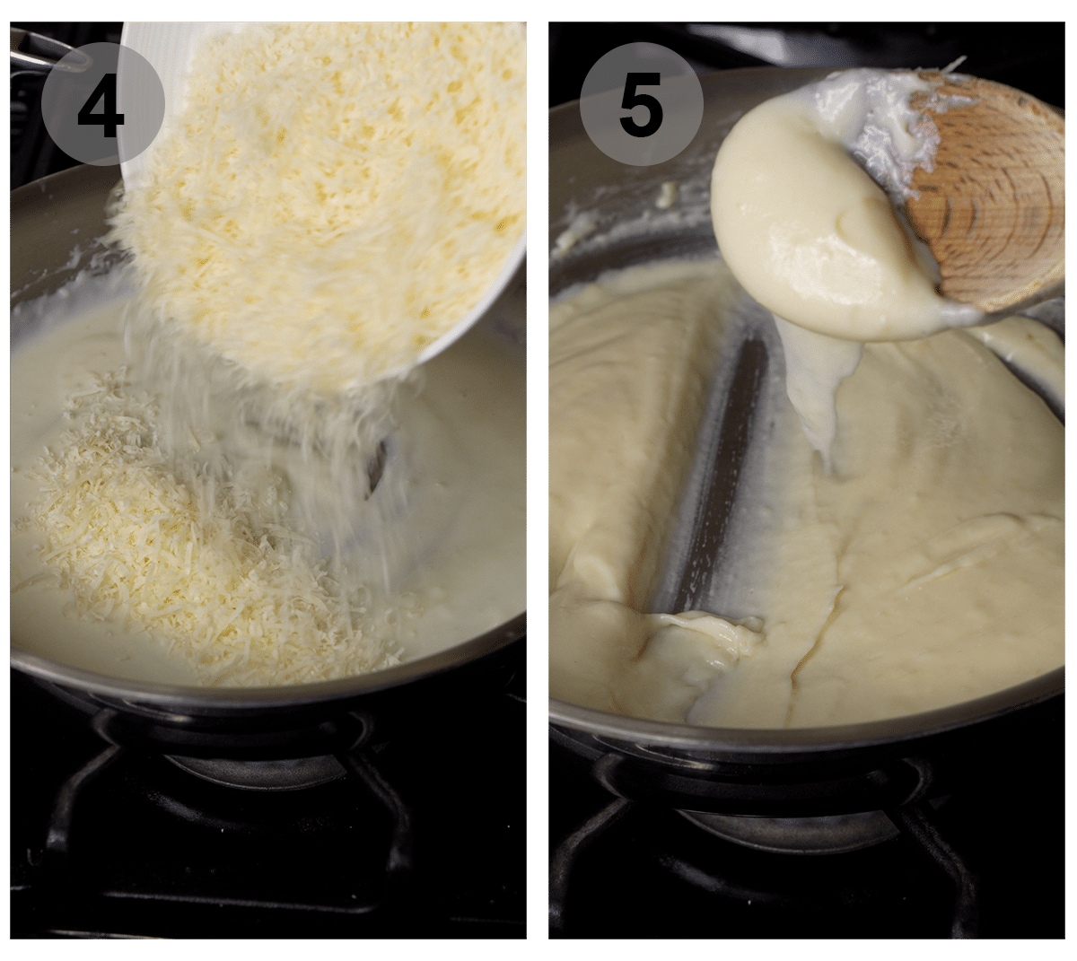 Step by step photos on how to make parmigiano cream (steps #4-5)