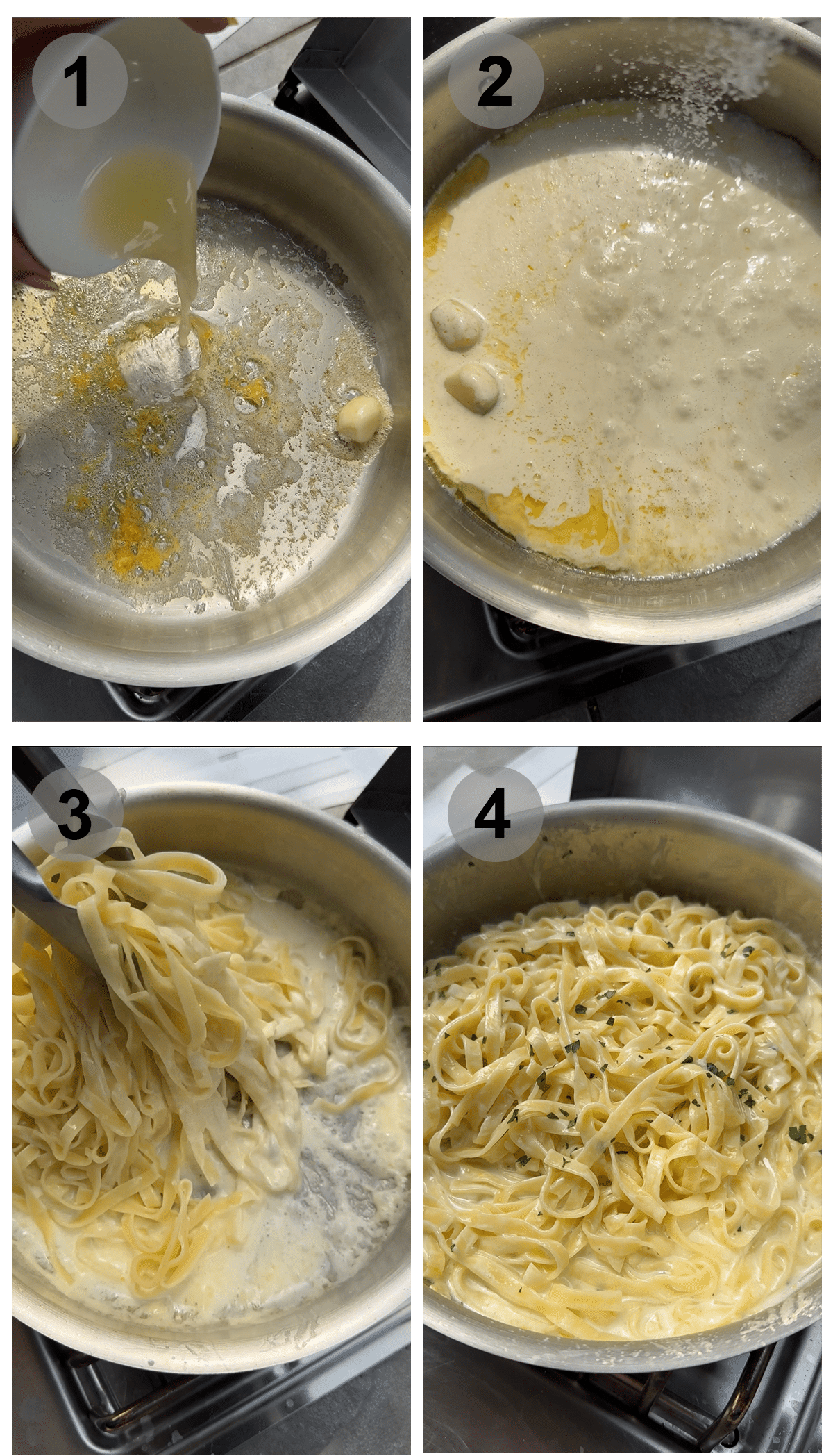 Step by step photos on how to make creamy lemon pasta
