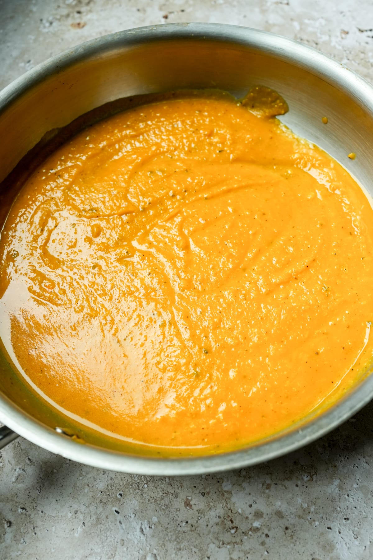 Pumpkin pasta sauce in a pan