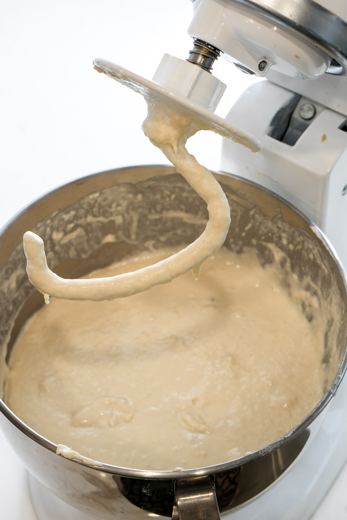 Zeppole dough in a stand mixer bowl