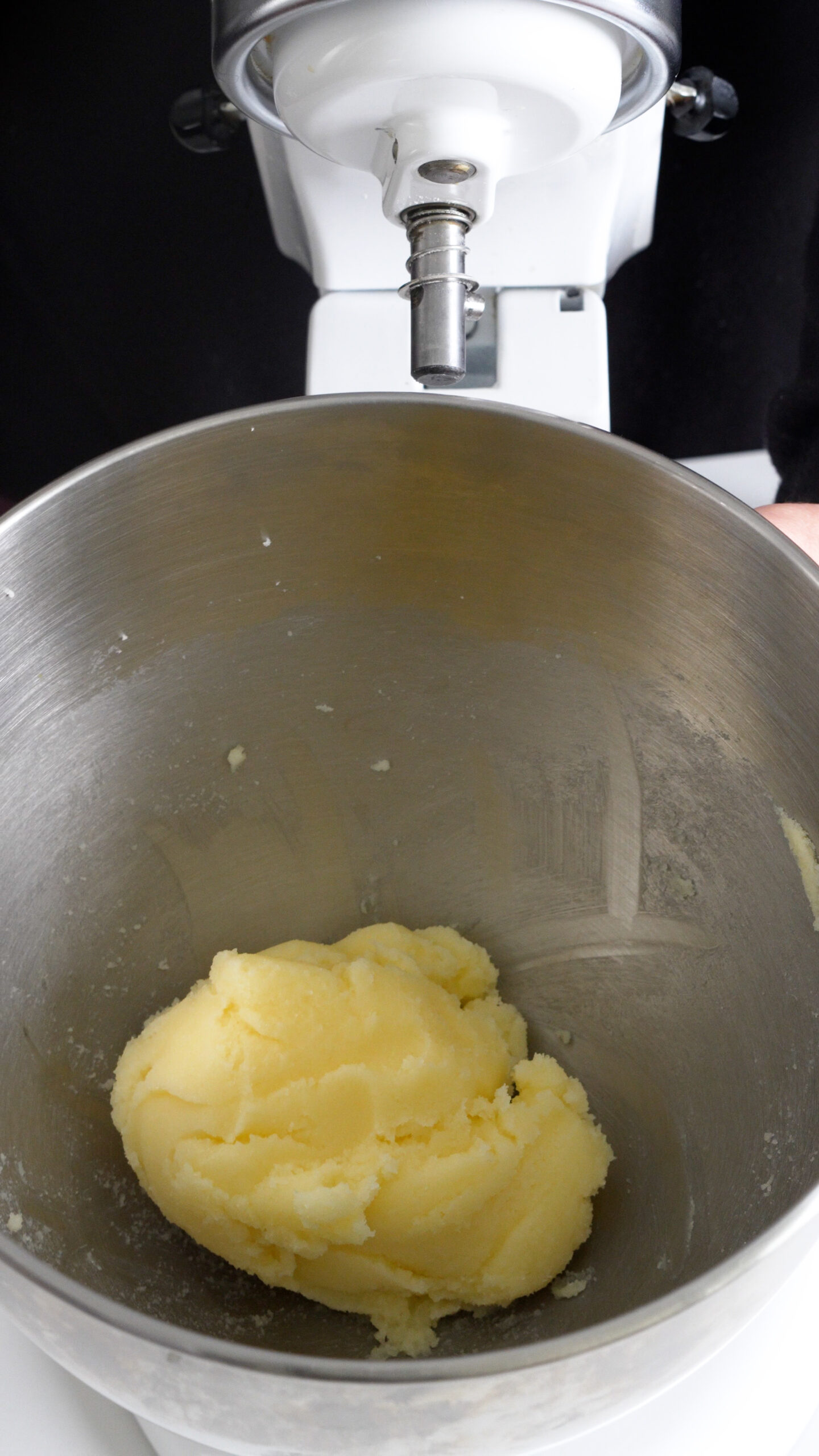 Creamed butter and sugar in the bowl of a stand mixer