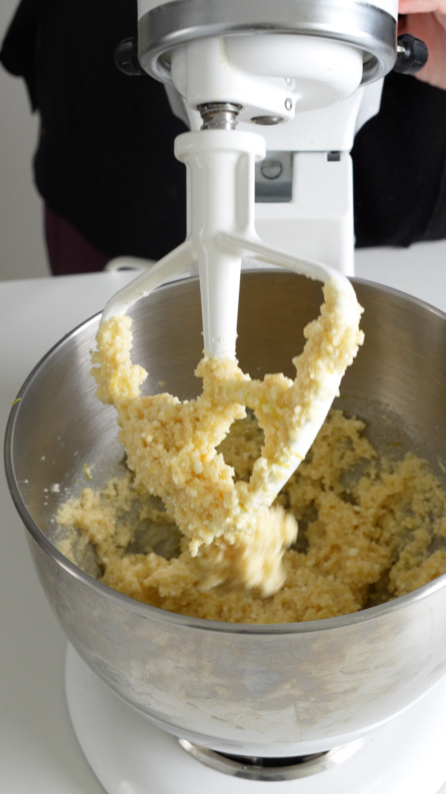 Butter, sugar, egg, vanilla extract, ricotta and lemon zest creamed together