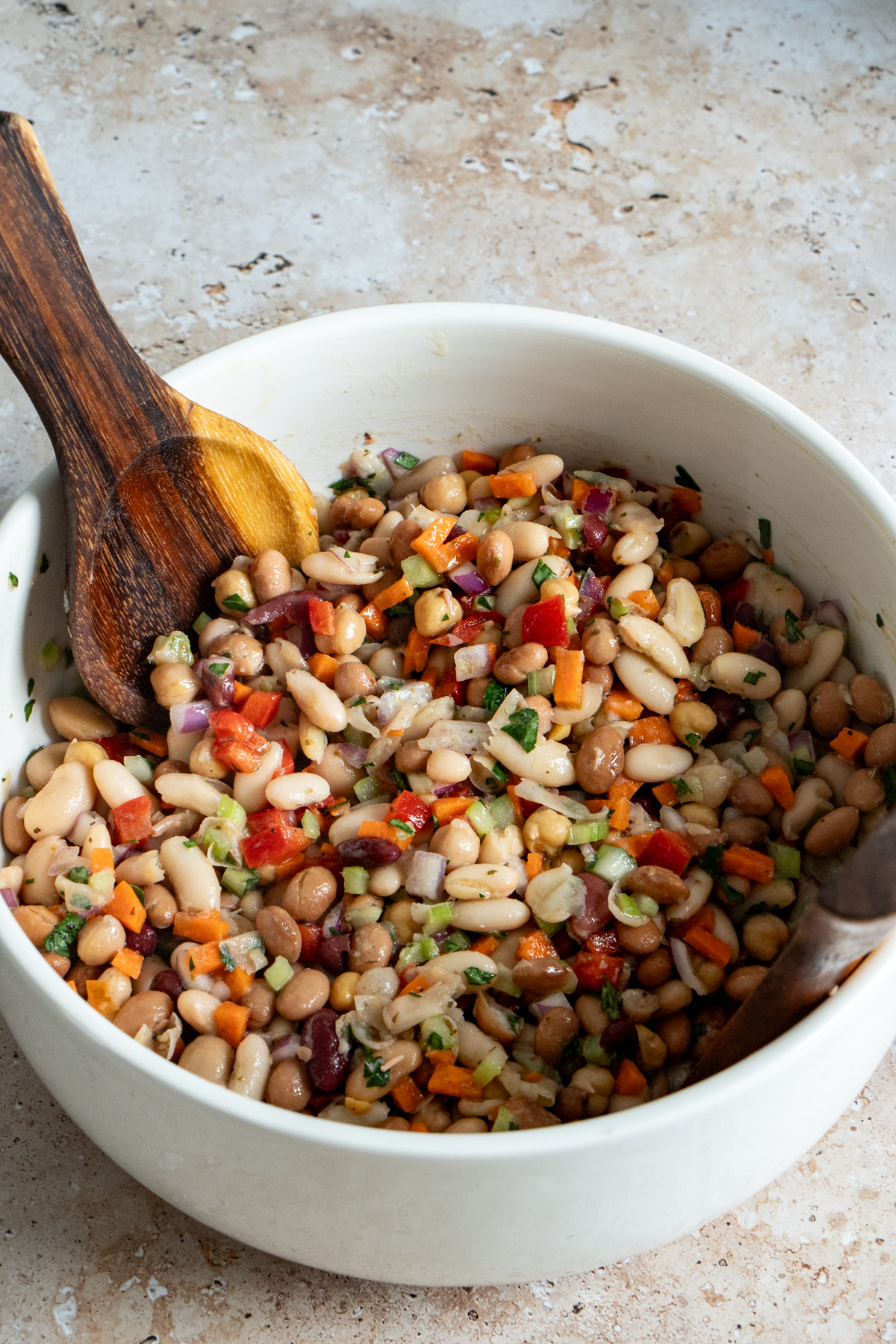 Bean salad in a big serving bowl